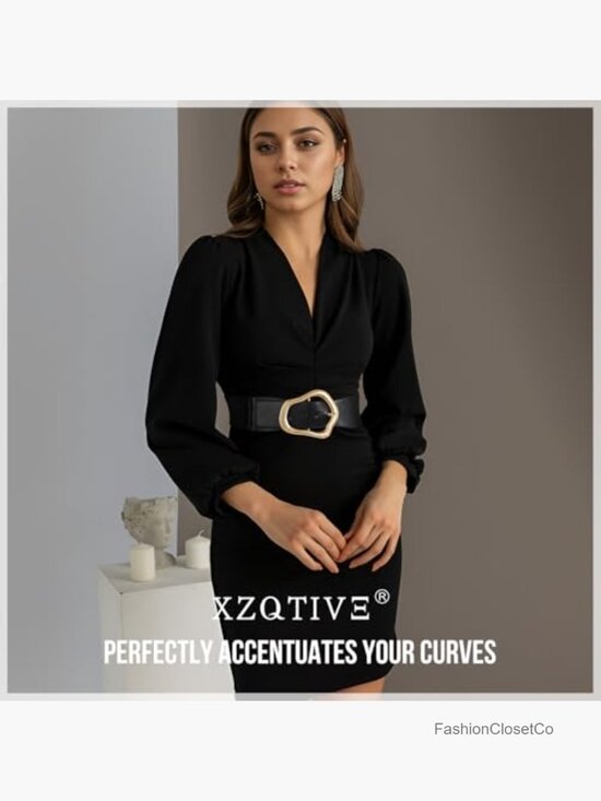 Wide Stretchy Leather Belt with Gold Buckle for Dresses main image 4